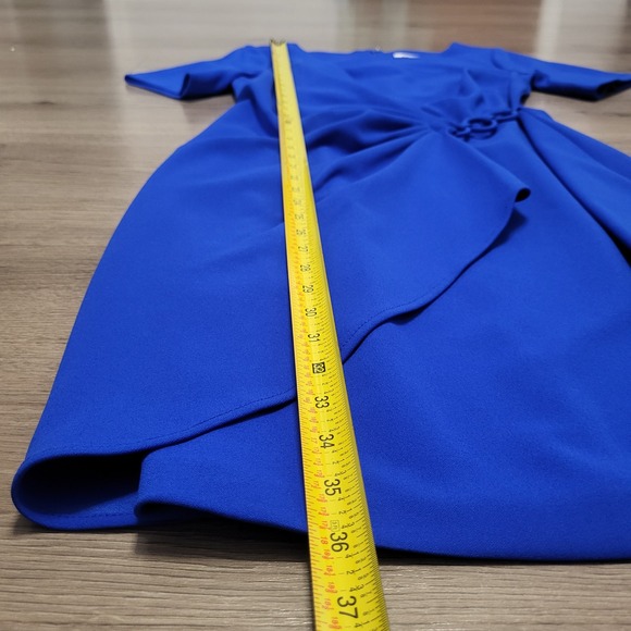 DKNY Womens Cobalt Royal Blue Ruched Side Ring Faux Wrap Sheath Dress Size 2 - Picture 9 of 10